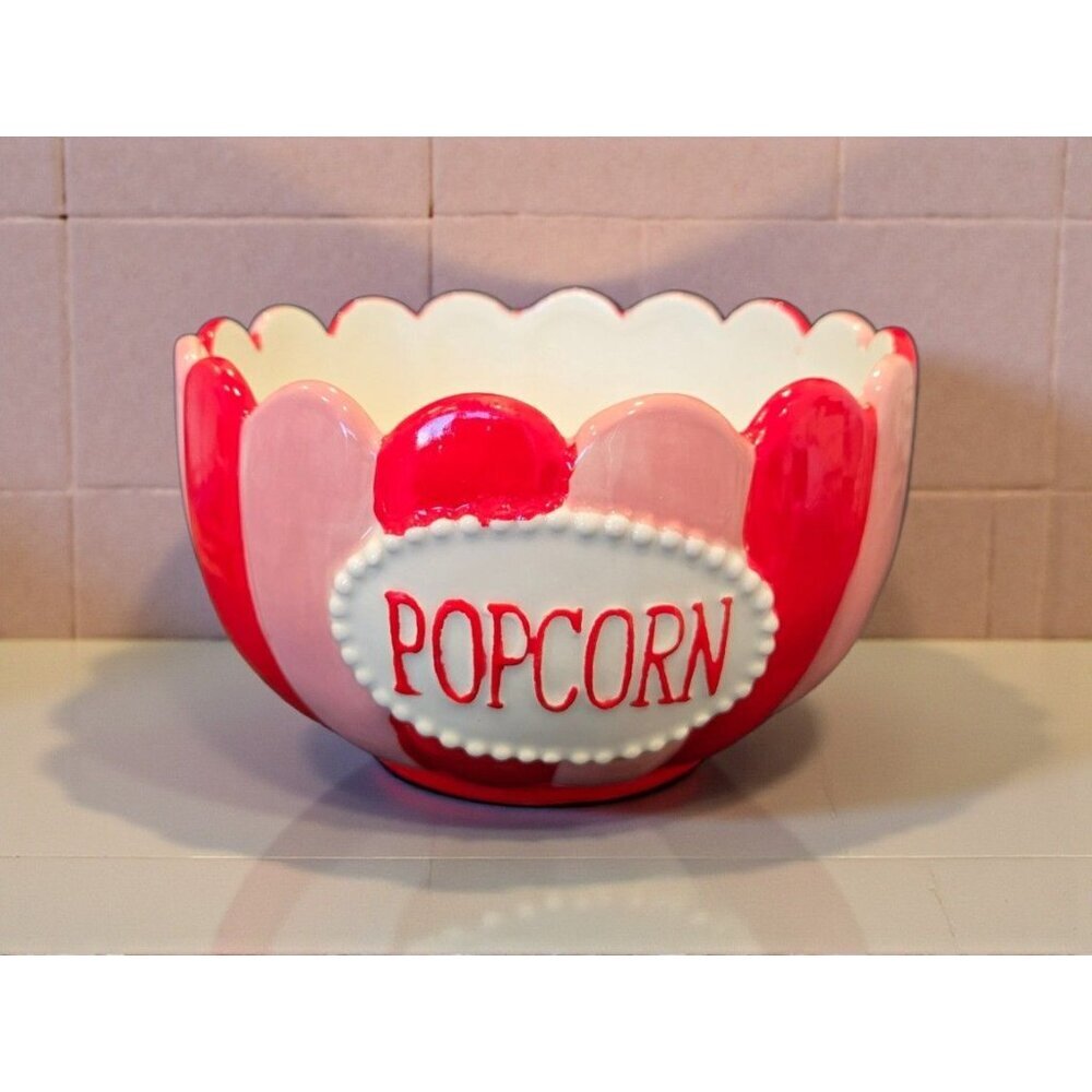 New Retro Modern Circus Ceramic Pink & Red Popcorn Bowl Kitchen Movie Night